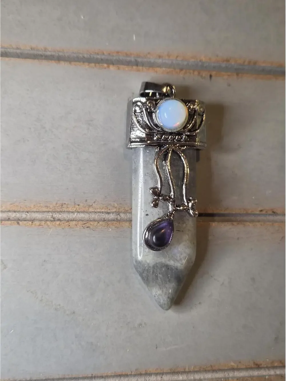 Vintage Style Crystal Pendant with Opalite and Amethyst Accent